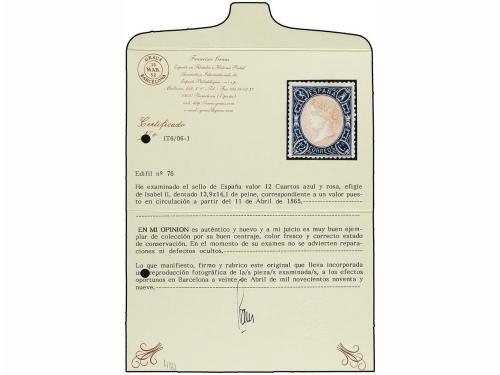 * ESPAÑA. Ed. 76. 12 cuartos azul y rosa. Excelente centraje