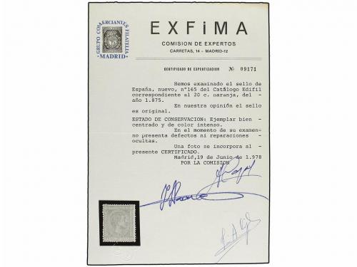 * ESPAÑA. Ed. 165. 20 cts. naranja. Bien centrado. MAGNÍFICO