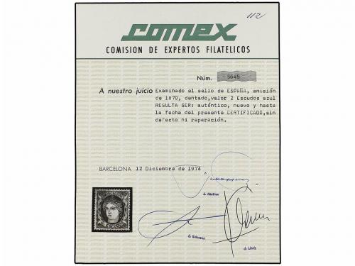 * ESPAÑA. Ed. 112. 2 Esc. azul. Color excepcional, dentado r