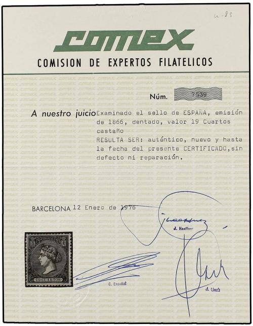 * ESPAÑA. Ed. 83. 19 cuartos castaño. Excelente color y cent