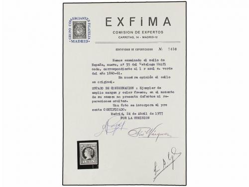 ** ESPAÑA. Ed. 55. 1 real azul. PIEZA DE LUJO. Cert. EXFIMA.