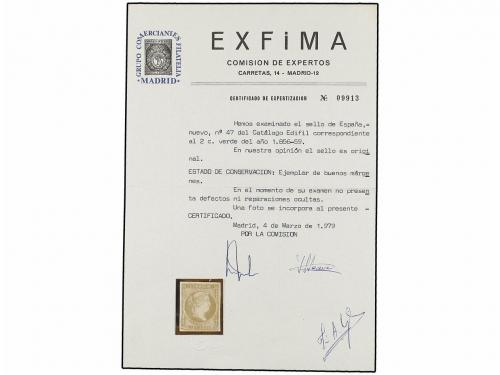 * ESPAÑA. Ed. 47. 2 cuartos verde. PIEZA DE LUJO. Cert. EXFI