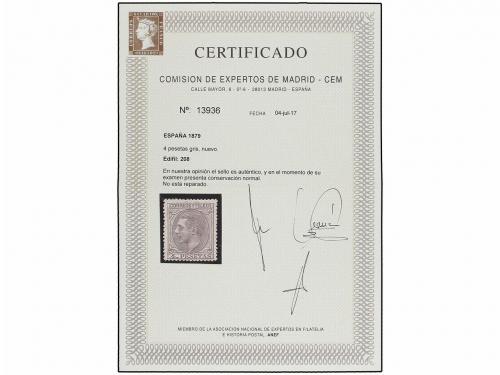 (*) ESPAÑA. Ed. 208. 4 pts. gris. Buen centraje. Muy bonito 