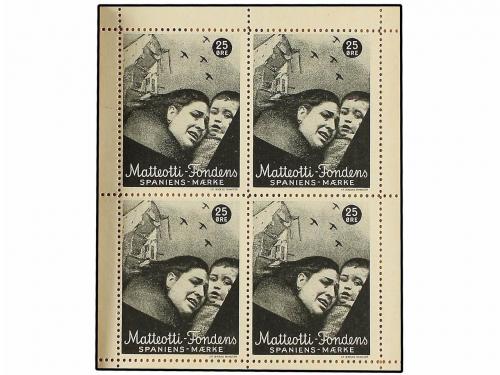 ✉ ESPAÑA GUERRA CIVIL. DINAMARCA. Carnet con cuatro sellos d