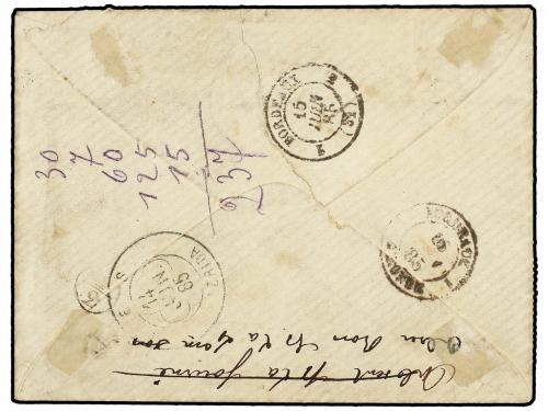 ✉ ESPAÑA. 1885. LES (Vall D'Aran) a BORDEAUX. Circulada sin 