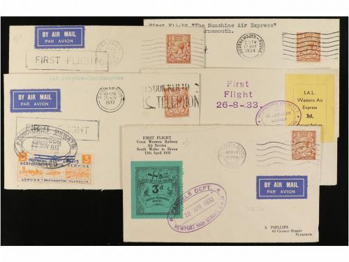 ✉ GRAN BRETAÑA. 1933-34. Cinco PRIMEROS VUELOS internos, tod