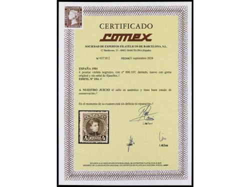 ** ESPAÑA. Ed. 254. 4 pesetas violeta, muy buen ejemplar. Ce