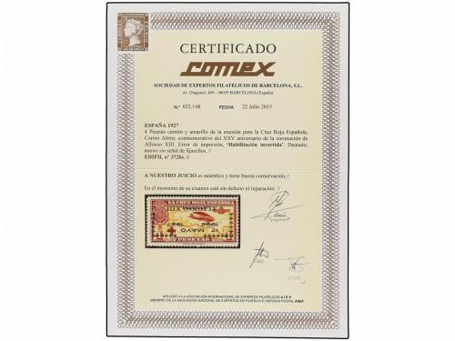 ** ESPAÑA. Ed. 372hi. 4 pts. carmín y amarillo HABLITACIÓN I