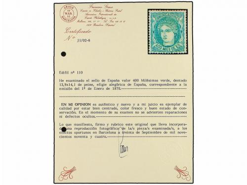 (*) ESPAÑA. Ed. 110. 400 mils. verde. MAGNÍFICO EJEMPLAR. Ce