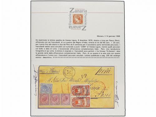 ✉ ITALIA. 1876. VARESE to LIMA. 20 cts. blue and 60 cts. lil