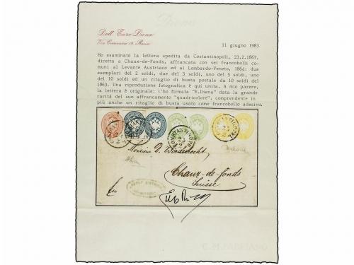 ✉ LEVANTE: CORREO AUSTRIACO. 1867. CONSTANTINOPLE to CHAUX-D