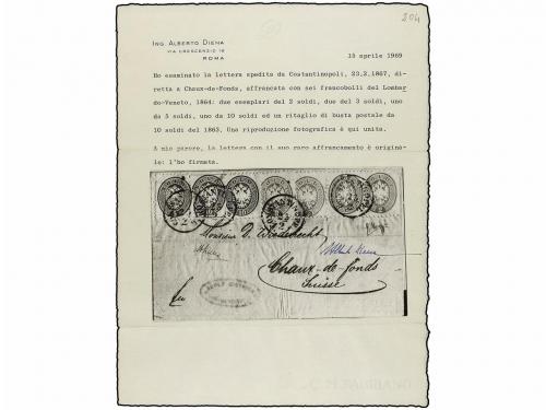 ✉ LEVANTE: CORREO AUSTRIACO. 1867. CONSTANTINOPLE to CHAUX-D