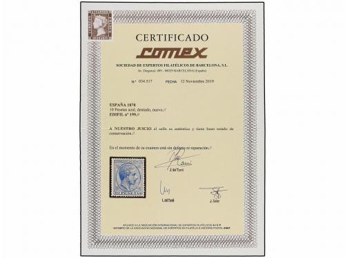 * ESPAÑA. Ed. 199. 10 pts. azul. Bien centado. MAGNÍFICO EJE