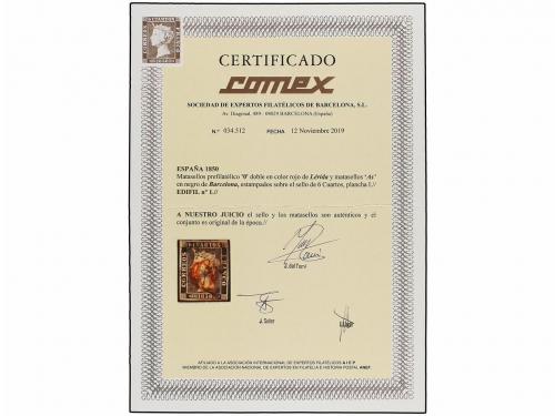 ° ESPAÑA. Ed. 1. 6 cuartos negro, matasellos mixto As de BAR