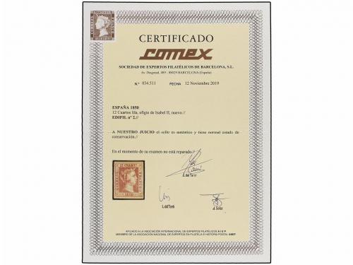 * ESPAÑA. Ed. 2. 12 cuartos lila. MAGNÍFICO EJEMPLAR. Cert. 