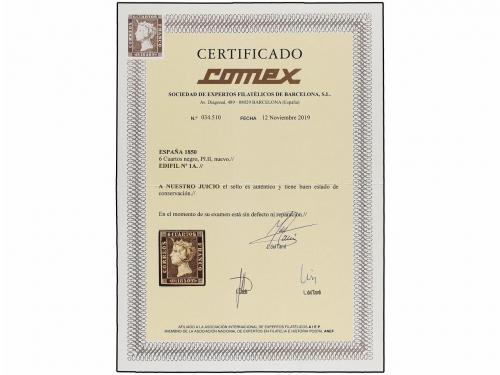 (*) ESPAÑA. Ed. 1A. 6 cuartos negro, pl. II. MAGNÍFICO EJEMP