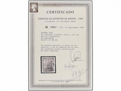 ** ESPAÑA. Ed. NE 60. NO EMITIDO. 20 cts. violeta. Centraje 