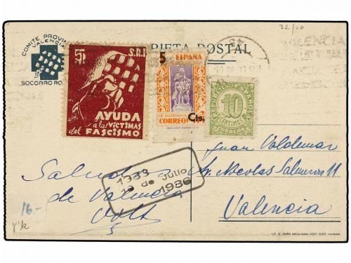 ✉ ESPAÑA GUERRA CIVIL. 1938. Tarjeta Postal de S.R.I. circul