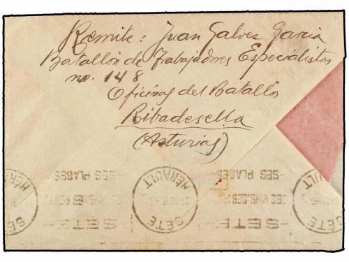✉ ESPAÑA GUERRA CIVIL. 1938. RIBADESELLA a FRANCIA. Sobre il