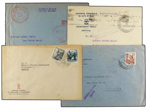 ✉ ESPAÑA GUERRA CIVIL. FALANGE ESPAÑOLA. Conjunto de 9 carta