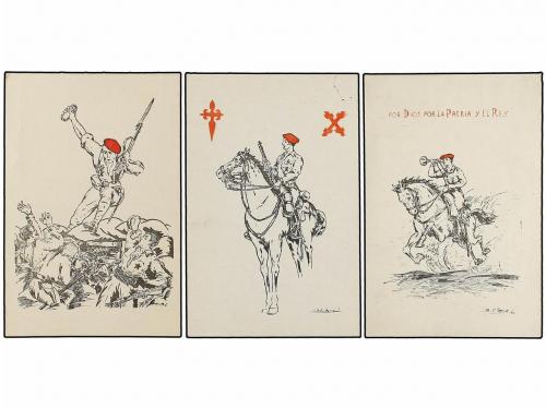 ✉ ESPAÑA GUERRA CIVIL. REQUETES. Juego de 4 tarjetas postale