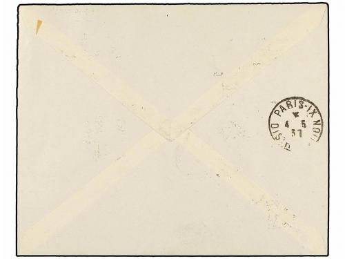 ✉ ESPAÑA GUERRA CIVIL. 1937. ALMANSA a PARÍS. Precioso franq