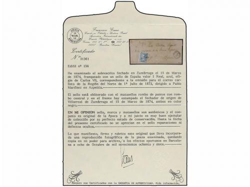 ✉ ESPAÑA. Ed. 156. 1874. VILLAREAL DE ZUMARRAGA a AZPEITIA. 