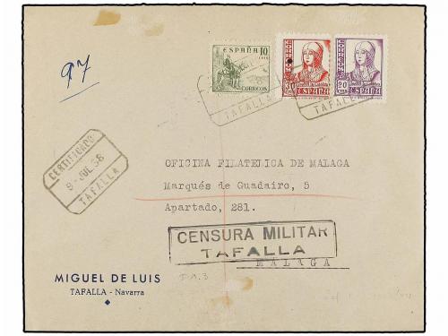✉ ESPAÑA GUERRA CIVIL. 1938. TAFALLA a MÁLAGA. 10 cts., 20 c