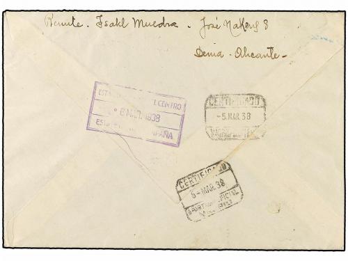 ✉ ESPAÑA GUERRA CIVIL. 1938. DENIA a MADRID. 45 cts. (2) y v