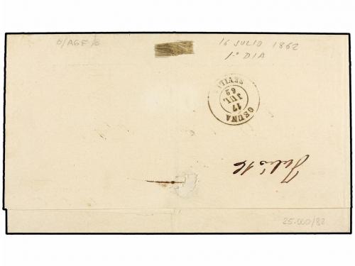 ✉ ESPAÑA. Ed. 58. 1862. SEVILLA a OSUNA. 4 cuartos castaño, 