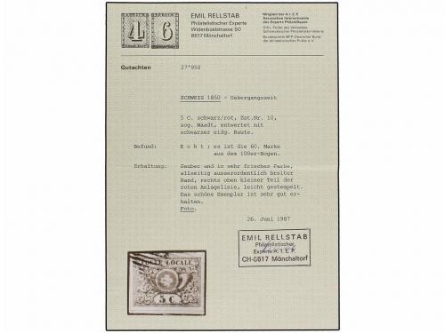 ° SUIZA. Zu. 10. 1850. 5 cts. black and red, tied by BLACK G