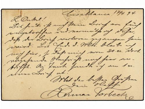 ✉ MARRUECOS. 1894. CASABLANCA a ALEMANIA. Entero Postal de 5