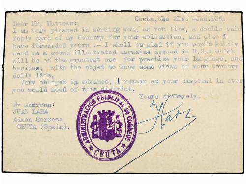 ✉ ESPAÑA ENTEROS POSTALES. Ed. 70ei. 1936. CEUTA a U.S.A. En