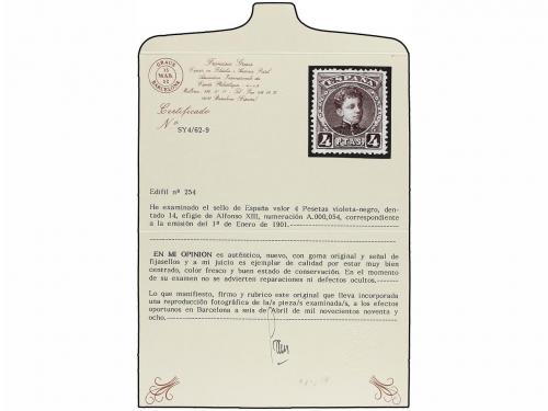 * ESPAÑA. Ed. 251, 254, 255. 40 cts. rosa, 4 pts. violeta y 