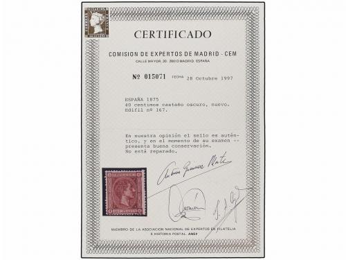 * ESPAÑA. Ed. 167, 168, 171. 40 cts. castaño, 50 cts. gris y