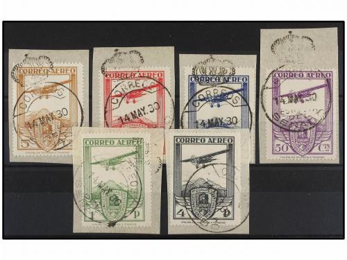 Δ ESPAÑA. Ed. 483/88. SERIE COMPLETA usada sobre fragmento, 