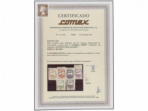 Δ ESPAÑA. Ed. 483/88. SERIE COMPLETA usada sobre fragmento, 