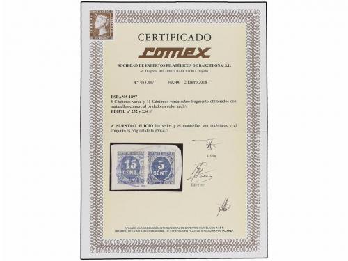 Δ ESPAÑA. Ed. 232, 234. 5 cts. y 15 cts. verde sobre pequeño