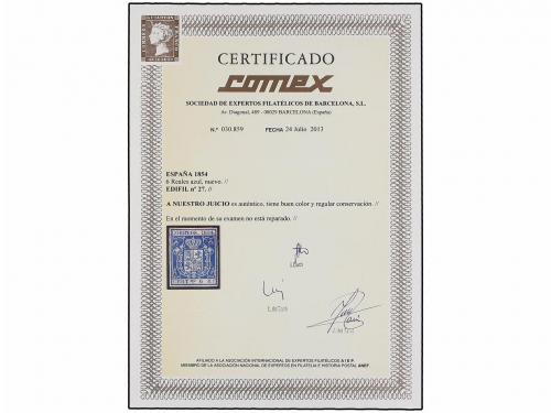 (*) ESPAÑA. Ed. 27. 6 reales azul. MAGNÍFICO EJEMPLAR. Cert.