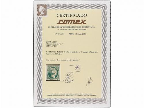 (*) ESPAÑA. Ed. 20. 5 reales verde. Color excepcional, tres 