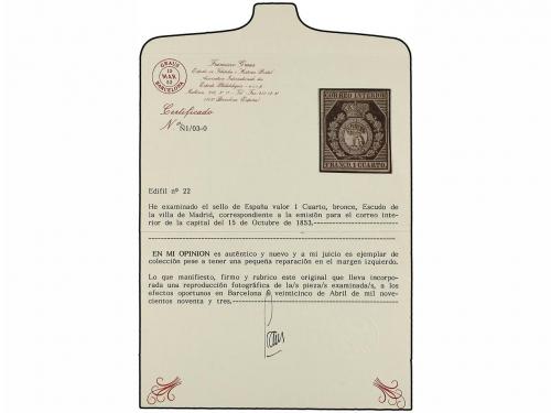 (*) ESPAÑA. Ed. 22. 1 cuarto. Ejemplar de márgenes completos