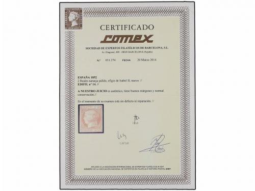 (*) ESPAÑA. Ed. 14. 2 reales naranja pálido. MAGNÍFICO EJEMP