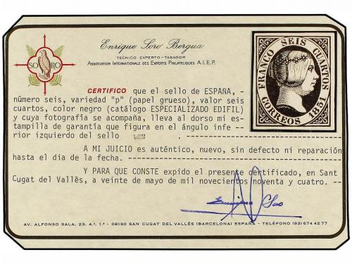 (*) ESPAÑA. Ed. 6p. 6 cuartos negro PAPEL GRUESO. Bonito eje