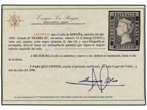 (*) ESPAÑA. Ed. 1. 6 cuartos negro, pl. I tipo 16. Muy bonit