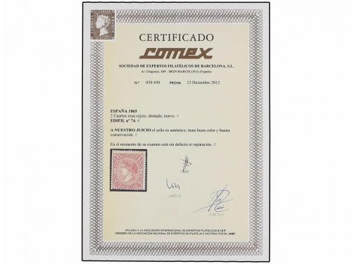 * ESPAÑA. Ed. 74. 2 cuartos carmín. Centraje aceptable para 