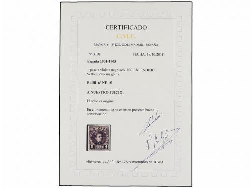 (*) ESPAÑA. Ed. NE 15. NO EMITIDO. 1 pta. negro SIN DENTAR y