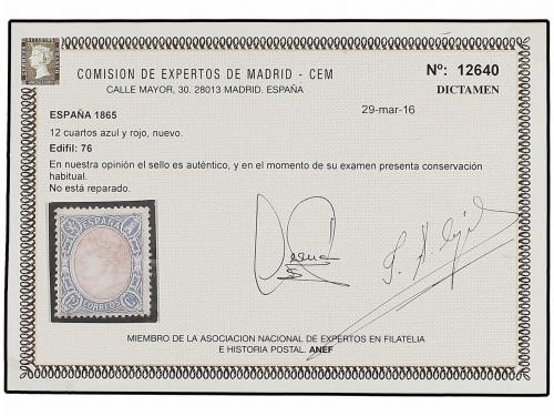 * ESPAÑA. Ed. 76. 12 cuartos azul y rosa. Centraje aceptable