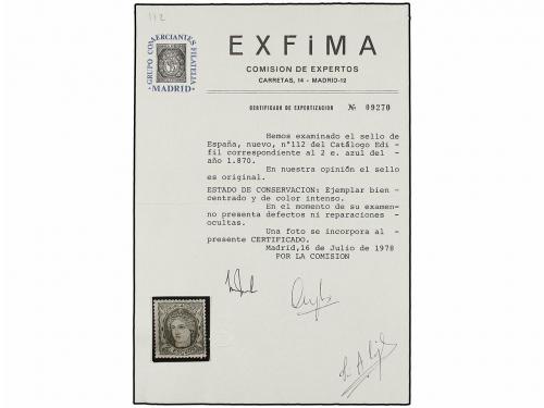 * ESPAÑA. Ed. 112. 2 Esc. azul. MAGNÍFICO EJEMPLAR. Cert. GR