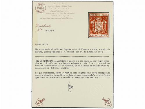 (*) ESPAÑA. Ed. 24. 6 cuartos carmín. MAGNÍFICO EJEMPLAR. Ce