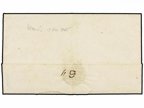 ✉ ESPAÑA: PREFILATELIA. 1845. PALAMÓS a BARCELONA. Fechador 
